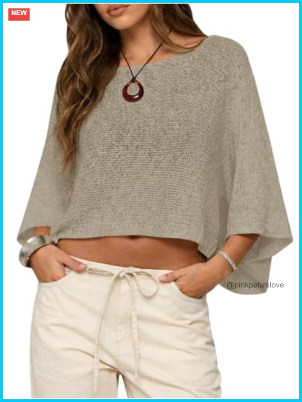 Crochet Cover Up Batwing Sleeve Crop Top Lightweight Sheer Poncho